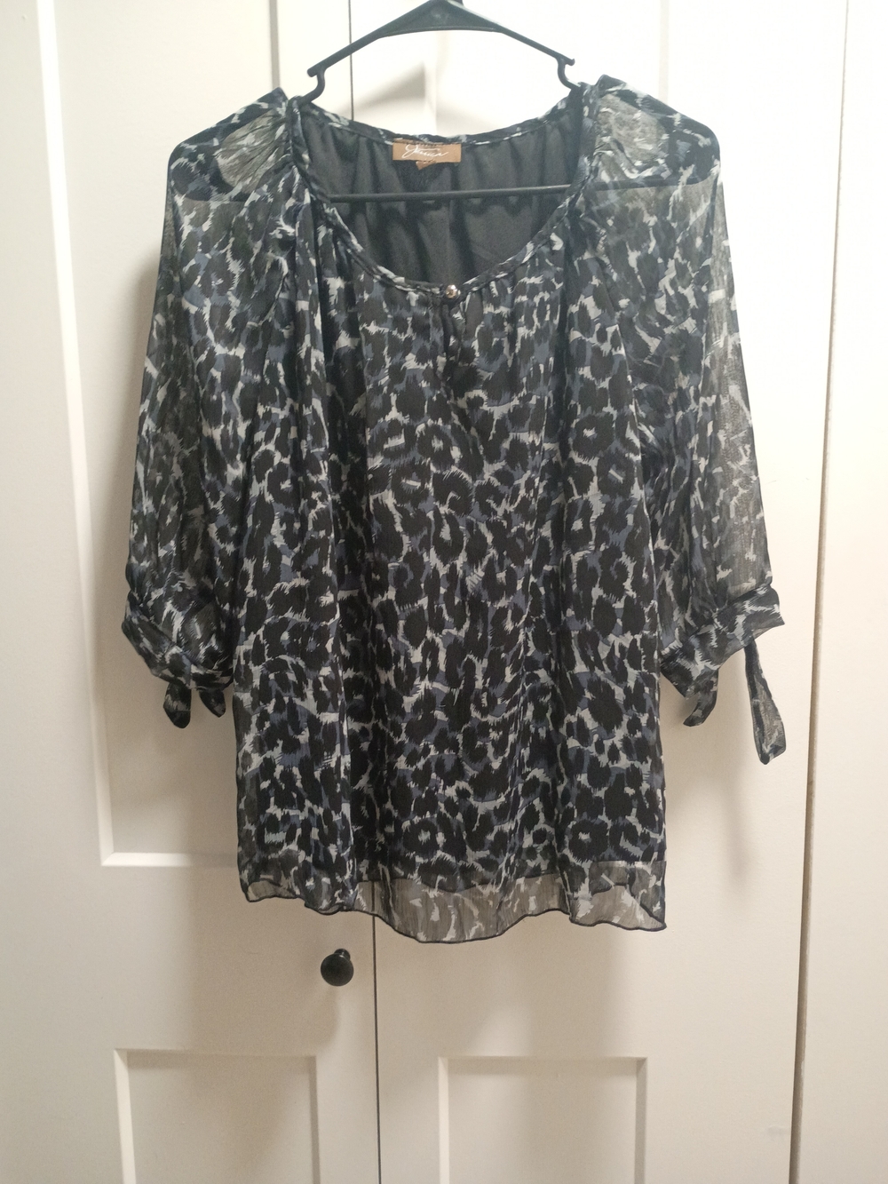 Jessica Sheer Animal-Print Blouse in Black and Gray